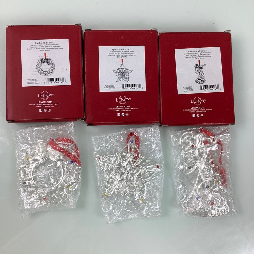 Lenox Sparkle And Scroll Angel Star Wreath ornaments New open box - Picture 10 of 12